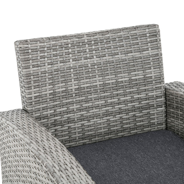 6 Pieces Wicker Patio Furniture Set with Cushions, Rattan Outdoor Furniture Set with 3 Seater Sofa, Armchairs, Footstools and Dining Table for Backyard Pool, Light Grey