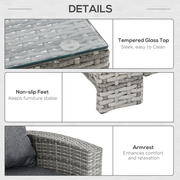 6 Pieces Wicker Patio Furniture Set with Cushions, Rattan Outdoor Furniture Set with 3 Seater Sofa, Armchairs, Footstools and Dining Table for Backyard Pool, Light Grey