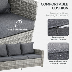 6 Pieces Wicker Patio Furniture Set with Cushions, Rattan Outdoor Furniture Set with 3 Seater Sofa, Armchairs, Footstools and Dining Table for Backyard Pool, Light Grey