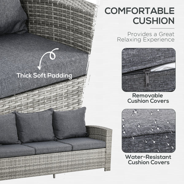 6 Pieces Wicker Patio Furniture Set with Cushions, Rattan Outdoor Furniture Set with 3 Seater Sofa, Armchairs, Footstools and Dining Table for Backyard Pool, Light Grey