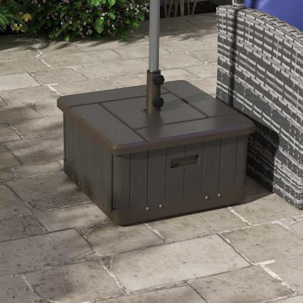 3-in-1 Outdoor Umbrella Base, Coffee End Table, Flower Box Planter with Drain Hole, Fillable Patio Umbrella Stand Table with Wheels and Handles, Brown