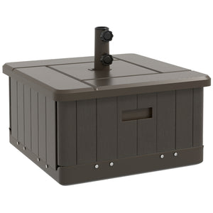 3-in-1 Outdoor Umbrella Base, Coffee End Table, Flower Box Planter with Drain Hole, Fillable Patio Umbrella Stand Table with Wheels and Handles, Brown