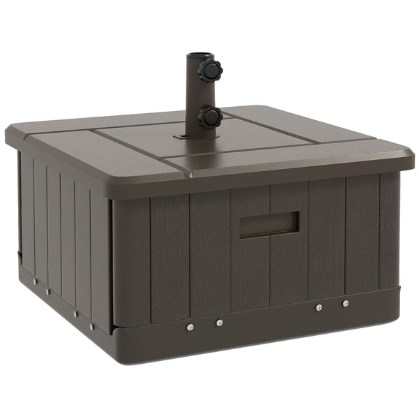 3-in-1 Outdoor Umbrella Base, Coffee End Table, Flower Box Planter with Drain Hole, Fillable Patio Umbrella Stand Table with Wheels and Handles, Brown