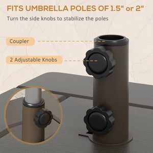 3-in-1 Outdoor Umbrella Base, Coffee End Table, Flower Box Planter with Drain Hole, Fillable Patio Umbrella Stand Table with Wheels and Handles, Brown