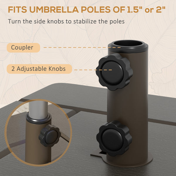 3-in-1 Outdoor Umbrella Base, Coffee End Table, Flower Box Planter with Drain Hole, Fillable Patio Umbrella Stand Table with Wheels and Handles, Brown