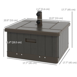 3-in-1 Outdoor Umbrella Base, Coffee End Table, Flower Box Planter with Drain Hole, Fillable Patio Umbrella Stand Table with Wheels and Handles, Brown