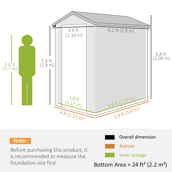 4 x 6ft Plastic Garden Storage Shed with Foundation Kit, Polypropylene Outdoor Storage Tool House with Ventilation Slots and Lockable Door, Grey