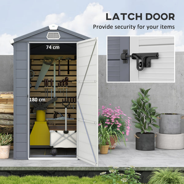 4 x 6ft Plastic Garden Storage Shed with Foundation Kit, Polypropylene Outdoor Storage Tool House with Ventilation Slots and Lockable Door, Grey