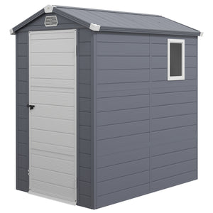 4 x 6ft Plastic Garden Storage Shed with Foundation Kit, Polypropylene Outdoor Storage Tool House with Ventilation Slots and Lockable Door, Grey