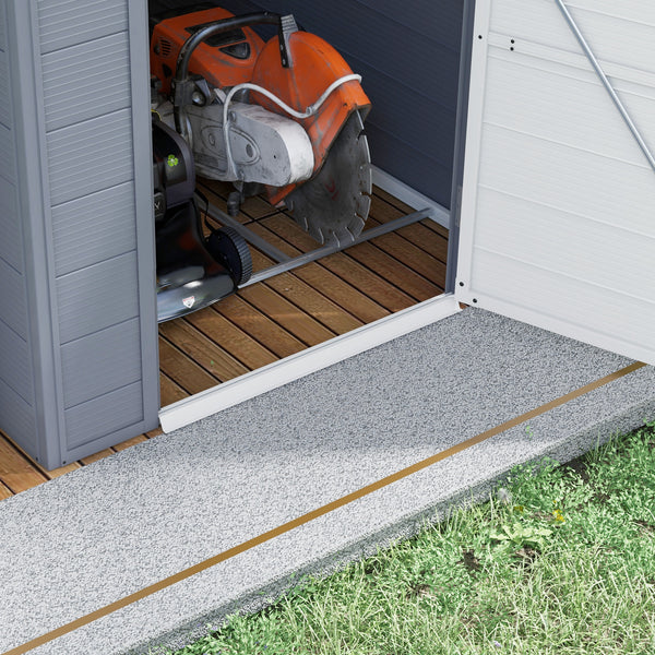 4 x 6ft Plastic Garden Storage Shed with Foundation Kit, Polypropylene Outdoor Storage Tool House with Ventilation Slots and Lockable Door, Grey