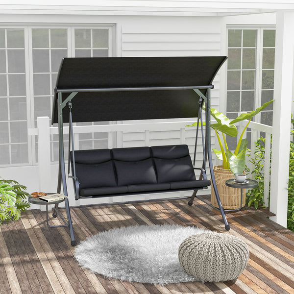 Outsunnny Porch Swing with Adjustable Canopy, Seat Outdoor Swing