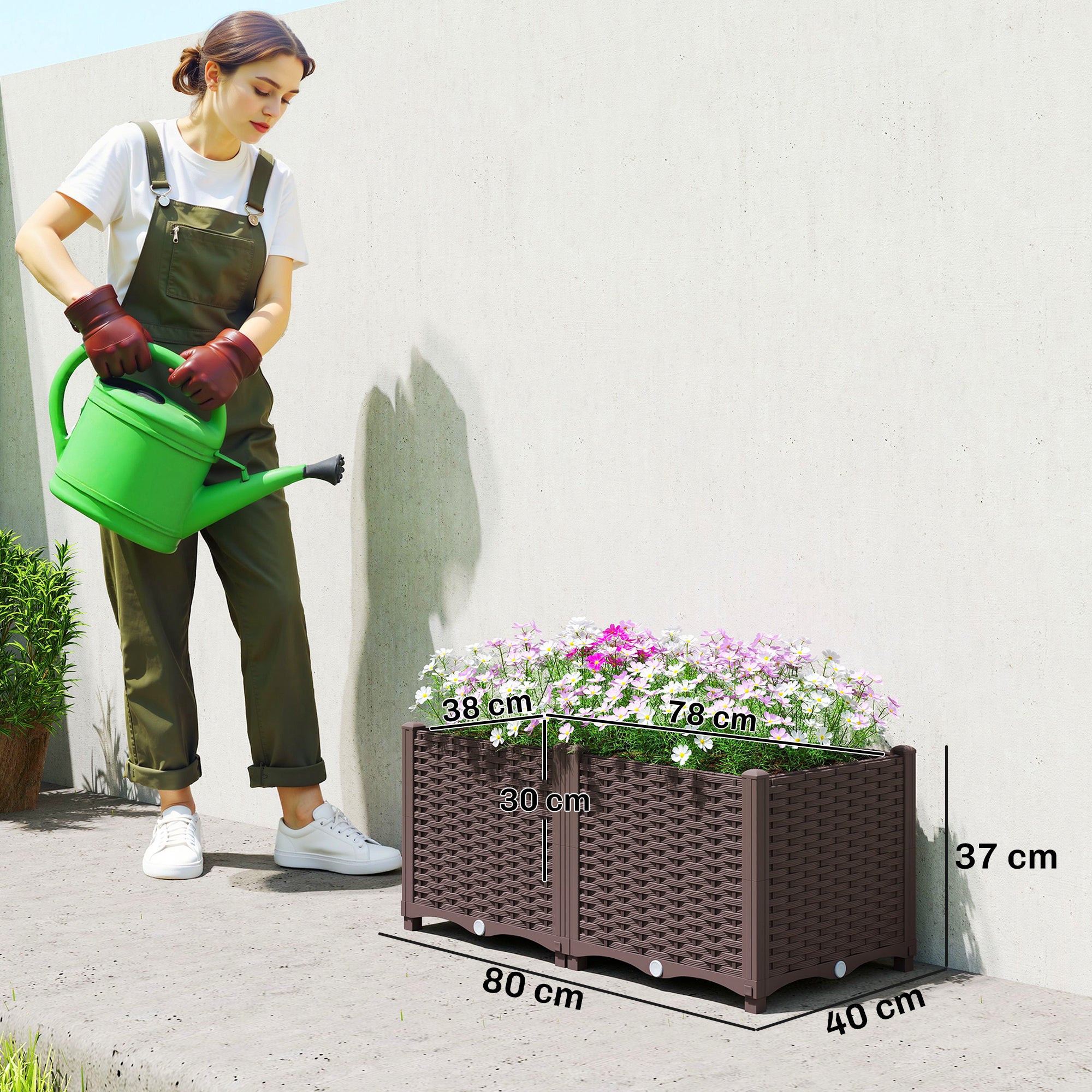 plastic planter boxes on legs Outsunny Self Watering Plastic Raised Garden Bed with Legs, 80 x 40 x 37 cm