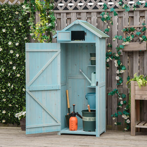 30" x 21" x 71" Garden Storage Shed, Outdoor Storage Shed with 3 Tier Shelves, Workshop Yard Tool Utility Storage House Water-resistant All-weather Cover Spire Roof, Blue