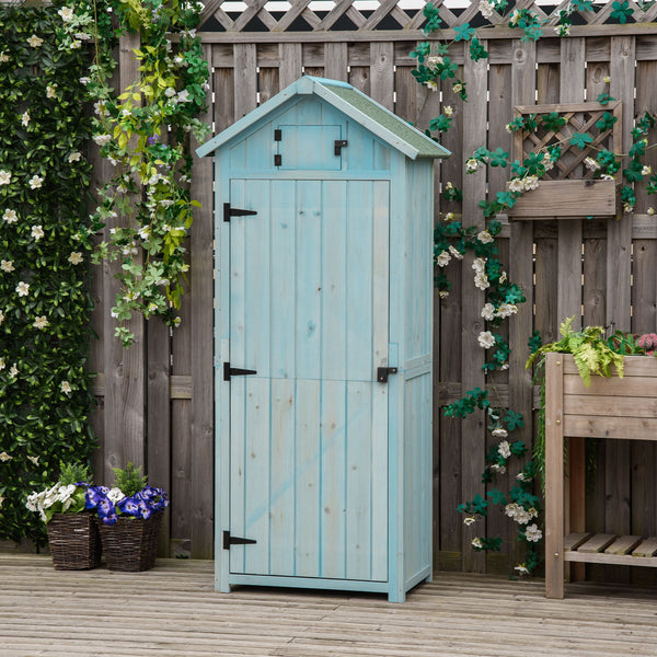 30" x 21" x 71" Garden Storage Shed, Outdoor Storage Shed with 3 Tier Shelves, Workshop Yard Tool Utility Storage House Water-resistant All-weather Cover Spire Roof, Blue