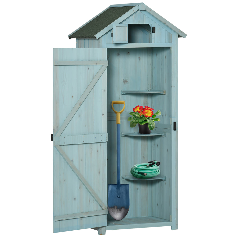 30" x 21" x 71" Garden Storage Shed, Outdoor Storage Shed with 3 Tier Shelves, Workshop Yard Tool Utility Storage House Water-resistant All-weather Cover Spire Roof, Blue