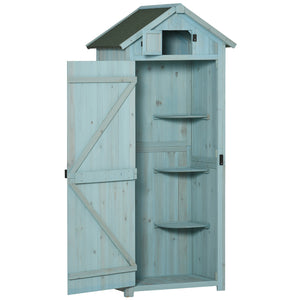 30" x 21" x 71" Garden Storage Shed, Outdoor Storage Shed with 3 Tier Shelves, Workshop Yard Tool Utility Storage House Water-resistant All-weather Cover Spire Roof, Blue
