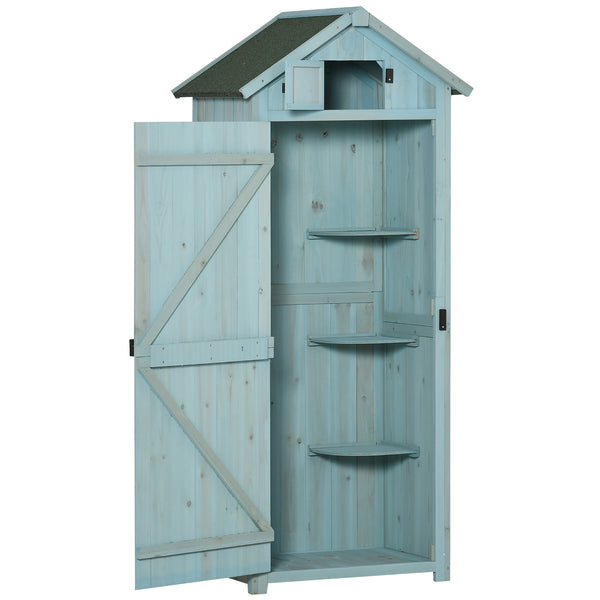30" x 21" x 71" Garden Storage Shed, Outdoor Storage Shed with 3 Tier Shelves, Workshop Yard Tool Utility Storage House Water-resistant All-weather Cover Spire Roof, Blue