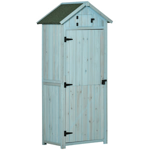 30" x 21" x 71" Garden Storage Shed, Outdoor Storage Shed with 3 Tier Shelves, Workshop Yard Tool Utility Storage House Water-resistant All-weather Cover Spire Roof, Blue