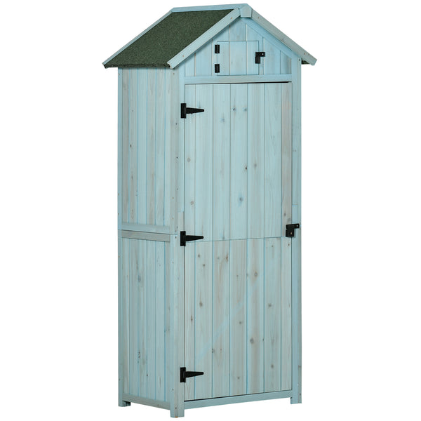 30" x 21" x 71" Garden Storage Shed, Outdoor Storage Shed with 3 Tier Shelves, Workshop Yard Tool Utility Storage House Water-resistant All-weather Cover Spire Roof, Blue