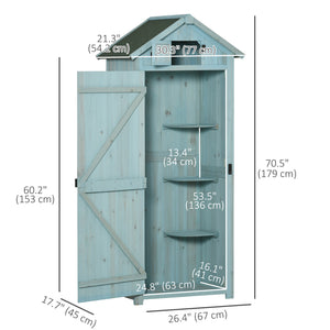 30" x 21" x 71" Garden Storage Shed, Outdoor Storage Shed with 3 Tier Shelves, Workshop Yard Tool Utility Storage House Water-resistant All-weather Cover Spire Roof, Blue
