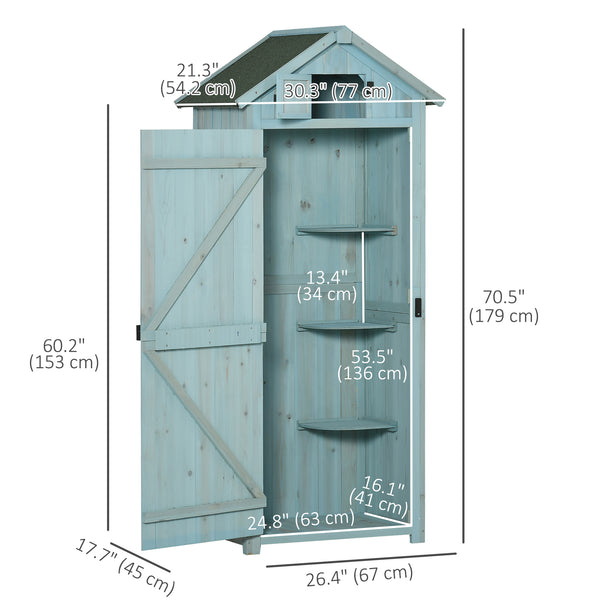 30" x 21" x 71" Garden Storage Shed, Outdoor Storage Shed with 3 Tier Shelves, Workshop Yard Tool Utility Storage House Water-resistant All-weather Cover Spire Roof, Blue