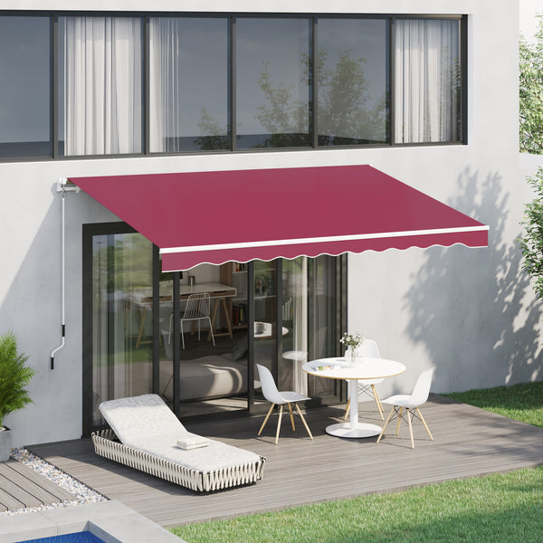 Outsunny 10' x 8' Retractable Awning, Patio Awnings, Sunshade Shelter w/ Manual Crank Handle, UV & Water-Resistant Fabric and Aluminum Frame for Deck, Balcony, Yard, Red