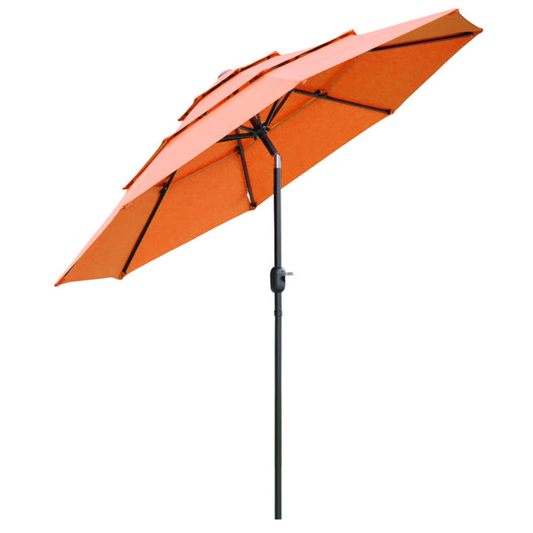 Outsunny 9FT 3 Tiers Patio Umbrella Outdoor Market Umbrella with Crank, Push Button Tilt for Deck, Backyard and Lawn, Orange