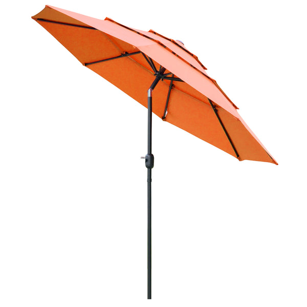 Outsunny 9FT 3 Tiers Patio Umbrella Outdoor Market Umbrella with Crank, Push Button Tilt for Deck, Backyard and Lawn, Orange