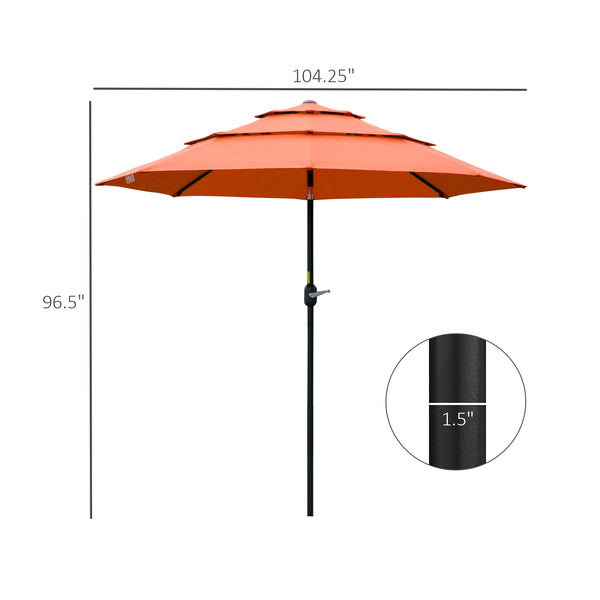 Outsunny 9FT 3 Tiers Patio Umbrella Outdoor Market Umbrella with Crank, Push Button Tilt for Deck, Backyard and Lawn, Orange