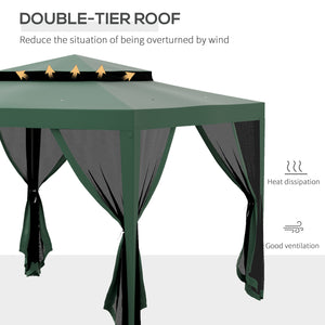 10' x 10' Canopy Tent, Party Tent with Mesh Netting and Double Tier Roof for Backyard, Garden, Patio, Outdoor, Green