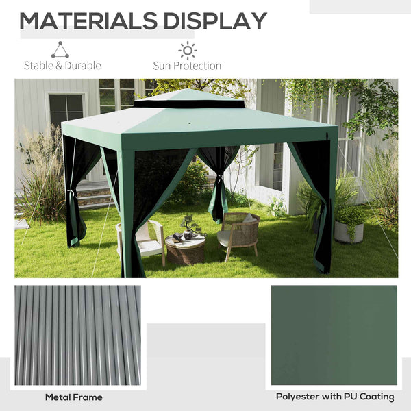 10' x 10' Canopy Tent, Party Tent with Mesh Netting and Double Tier Roof for Backyard, Garden, Patio, Outdoor, Green