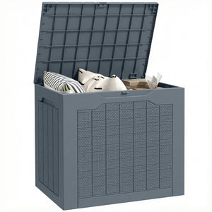 93L Plastic Garden Storage Box, Outdoor Storage Box with Handles, Waterproof Outdoor Storage Container for Garden Tools and Accessories, Light Grey
