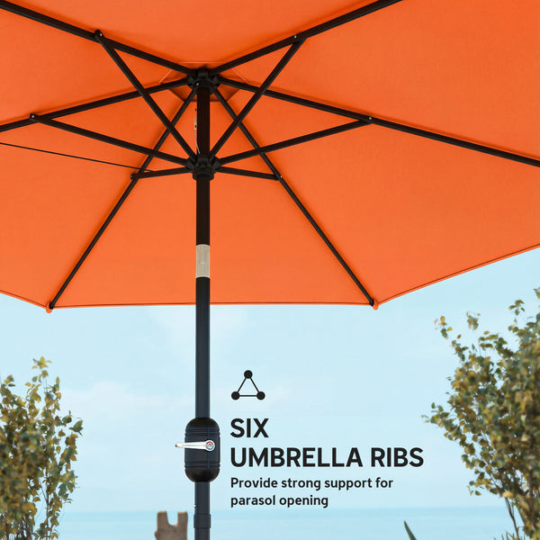 2.6 m Garden Parasol Umbrella with Aluminium Pole, Outdoor Table Market Patio Umbrella Sun Shade with Tilt and Crank, Vent, Orange