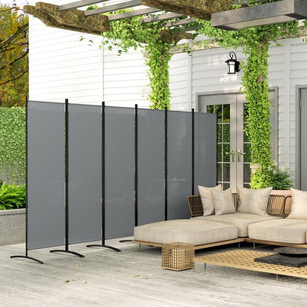 6 Panel Folding Room Divider, Freestanding Privacy Screen Wall with Wide Feet, Portable Paravent Partition Separator for Offices, Balcony, Outdoor Garden, Hot Tub, 332 x 172 cm, Dark Grey