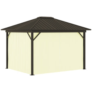 Outsunny 10' x 12' Hardtop Gazebo with Curtains and Netting, Permanent Pavilion Metal Single Roof Gazebo Canopy with Aluminum Frame and Hooks, for Garden, Patio, Backyard, Cream White