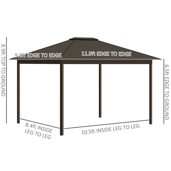 Outsunny 10' x 12' Hardtop Gazebo with Curtains and Netting, Permanent Pavilion Metal Single Roof Gazebo Canopy with Aluminum Frame and Hooks, for Garden, Patio, Backyard, Cream White