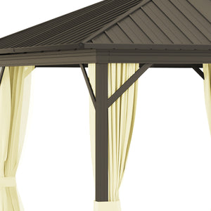 Outsunny 10' x 12' Hardtop Gazebo with Curtains and Netting, Permanent Pavilion Metal Single Roof Gazebo Canopy with Aluminum Frame and Hooks, for Garden, Patio, Backyard, Cream White