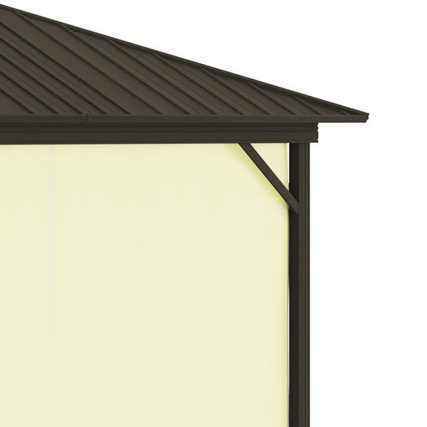 Outsunny 10' x 12' Hardtop Gazebo with Curtains and Netting, Permanent Pavilion Metal Single Roof Gazebo Canopy with Aluminum Frame and Hooks, for Garden, Patio, Backyard, Cream White