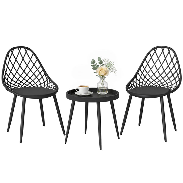 3-Piece Outdoor Bistro Set with 2 Chairs and Round Table, Weather-Resistant Metal Frame, Modern Patio Furniture for Garden, Balcony, Porch, Black