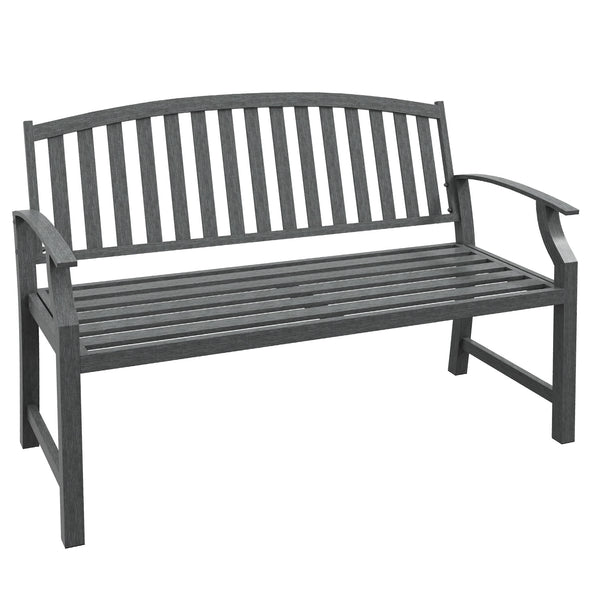 Outsunny 46" Outdoor Garden Bench, Metal Bench, Wood Look Slatted Frame Furniture for Patio, Park, Porch, Lawn, Yard, Deck, Gray