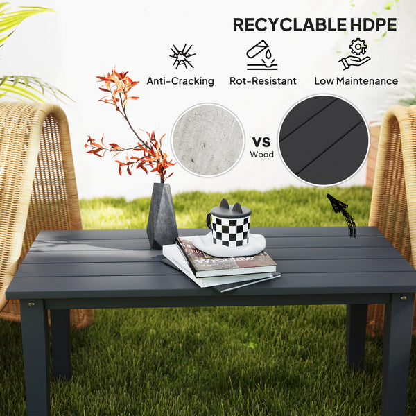 Outsunny HDPE Outdoor Coffee Table, All-Weather Rectangle Patio Coffee Table, Plastic Outdoor Patio Table with Slatted Tabletop for Garden, Balcony, Backyard, Black