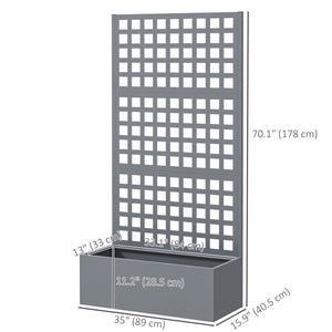 Galvanized Raised Garden Bed with Trellis, 35"x16"x70" Metal Planter Box with Drainage Holes, Outdoor Privacy Screen for Climbing Plant Vegetable Vine, Grey Wood Effect