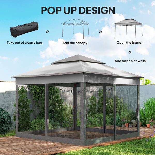 3 x 3(m) Pop Up Gazebo, Marquee Party Tent with Double Tier Roof, Netting and Carry Bag, Event Shelter for Outdoor Patio, Light Grey