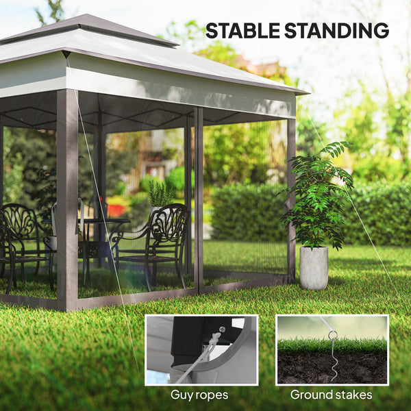 3 x 3(m) Pop Up Gazebo, Marquee Party Tent with Double Tier Roof, Netting and Carry Bag, Event Shelter for Outdoor Patio, Light Grey