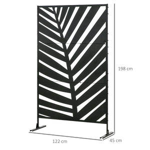 Decorative Privacy Screen with Stand, 6.5FT Freestanding Metal Outdoor Divider, Decorative Privacy Panel with Expansion Screws for Garden Patio Pool Hot Tub, Banana Leaf Style, Black
