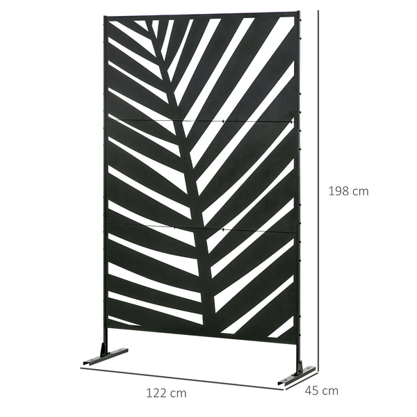 Decorative Privacy Screen with Stand, 6.5FT Freestanding Metal Outdoor Divider, Decorative Privacy Panel with Expansion Screws for Garden Patio Pool Hot Tub, Banana Leaf Style, Black