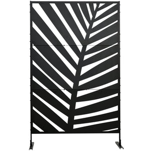 Decorative Privacy Screen with Stand, 6.5FT Freestanding Metal Outdoor Divider, Decorative Privacy Panel with Expansion Screws for Garden Patio Pool Hot Tub, Banana Leaf Style, Black
