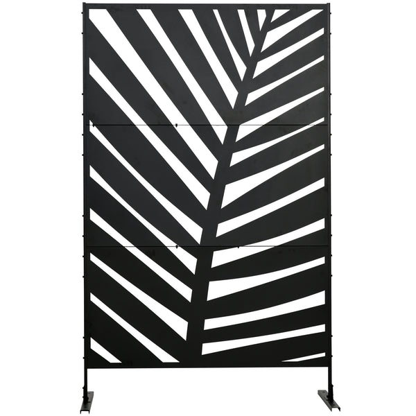 Decorative Privacy Screen with Stand, 6.5FT Freestanding Metal Outdoor Divider, Decorative Privacy Panel with Expansion Screws for Garden Patio Pool Hot Tub, Banana Leaf Style, Black