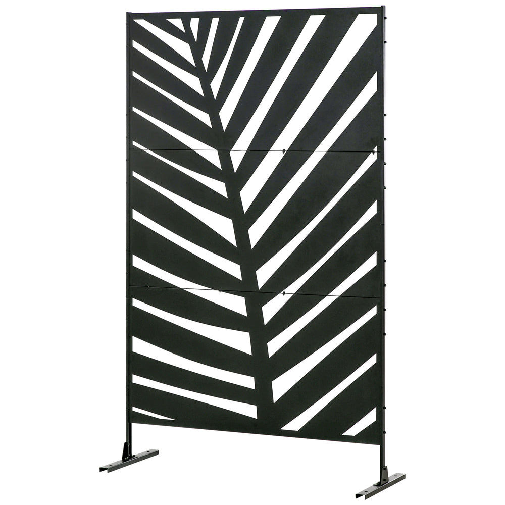 Decorative Privacy Screen with Stand, 6.5FT Freestanding Metal Outdoor Divider, Decorative Privacy Panel with Expansion Screws for Garden Patio Pool Hot Tub, Banana Leaf Style, Black