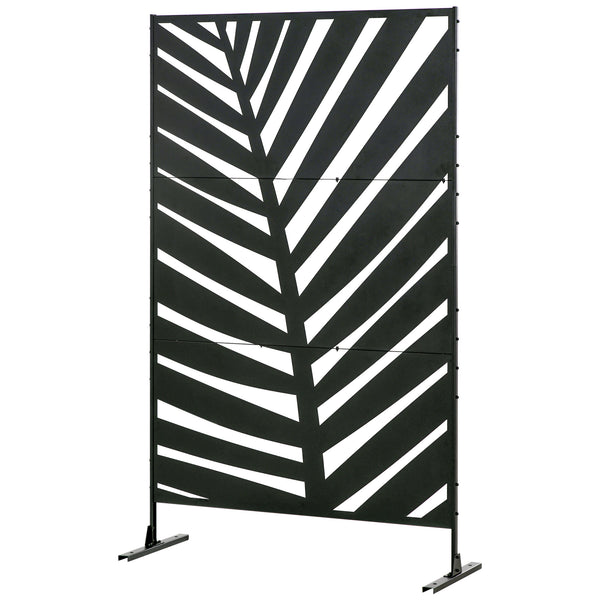 Decorative Privacy Screen with Stand, 6.5FT Freestanding Metal Outdoor Divider, Decorative Privacy Panel with Expansion Screws for Garden Patio Pool Hot Tub, Banana Leaf Style, Black